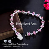 Pink CZ Geometric Rectangle Link Bracelet for Women BR208