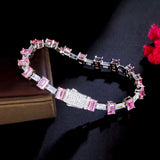 Pink CZ Geometric Rectangle Link Bracelet for Women BR208