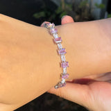 Pink CZ Geometric Rectangle Link Bracelet for Women BR208