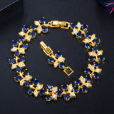 ThreeGraces Red CZ Leaf Chain Bracelet for Women BR261