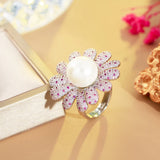 ThreeGraces CZ Big Flower Shape Adjustable Engagement Ring