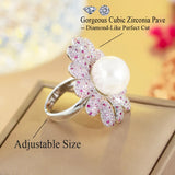 ThreeGraces CZ Big Flower Shape Adjustable Engagement Ring