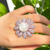 ThreeGraces CZ Big Flower Shape Adjustable Engagement Ring
