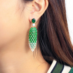 Green CZ Geometric Dangle Drop Earrings for Women