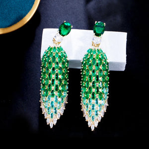 Green CZ Geometric Dangle Drop Earrings for Women