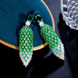Green CZ Geometric Dangle Drop Earrings for Women