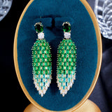 Green CZ Geometric Dangle Drop Earrings for Women