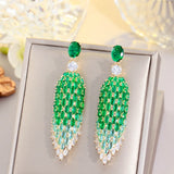 Green CZ Geometric Dangle Drop Earrings for Women