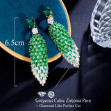 Green CZ Geometric Dangle Drop Earrings for Women