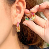 ThreeGraces Multicolor CZ Hoop Earrings for Women