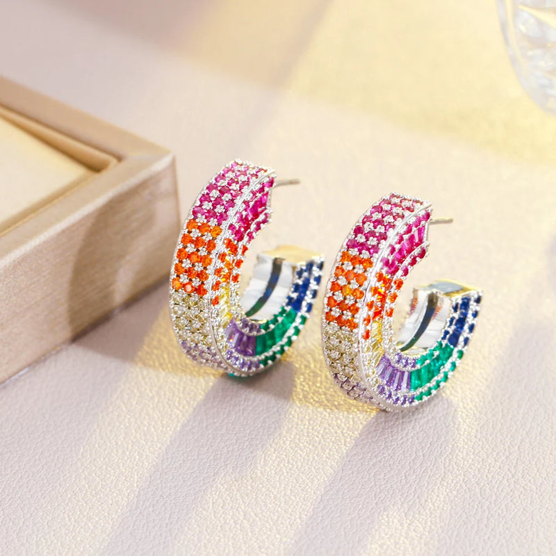 ThreeGraces Multicolor CZ Hoop Earrings for Women