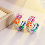 ThreeGraces Multicolor CZ Hoop Earrings for Women