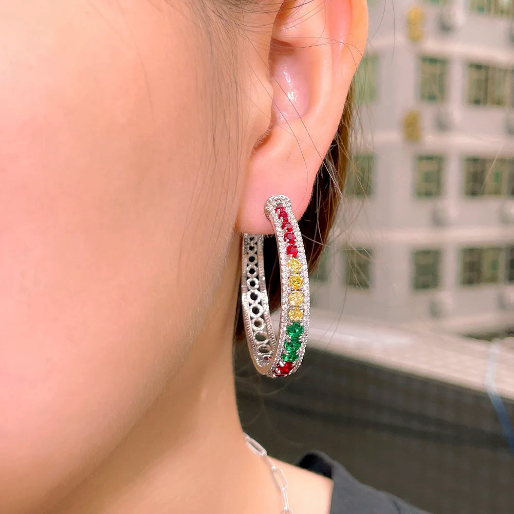 ThreeGraces Multicolor CZ Silver Hoop Earrings for Women E1072