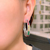 ThreeGraces Multicolor CZ Silver Hoop Earrings for Women E1072