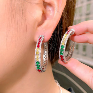 ThreeGraces Multicolor CZ Silver Hoop Earrings for Women E1072