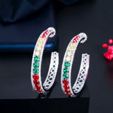 ThreeGraces Multicolor CZ Silver Hoop Earrings for Women E1072