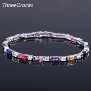 ThreeGraces Silver CZ & Multicolored Crystal Bracelet for Women