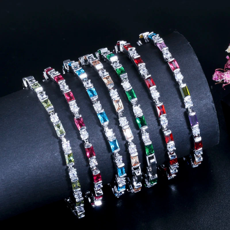 ThreeGraces Silver CZ & Multicolored Crystal Bracelet for Women