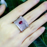 Bohemian Rose Red CZ Stone Wide Ring for Wedding Party Women