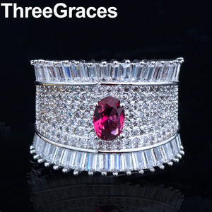 Bohemian Rose Red CZ Stone Wide Ring for Wedding Party Women