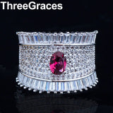 Bohemian Rose Red CZ Stone Wide Ring for Wedding Party Women
