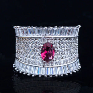 Bohemian Rose Red CZ Stone Wide Ring for Wedding Party Women