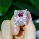 Bohemian Rose Red CZ Stone Wide Ring for Wedding Party Women