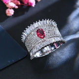 Bohemian Rose Red CZ Stone Wide Ring for Wedding Party Women