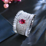 Bohemian Rose Red CZ Stone Wide Ring for Wedding Party Women