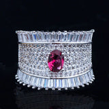 Bohemian Rose Red CZ Stone Wide Ring for Wedding Party Women