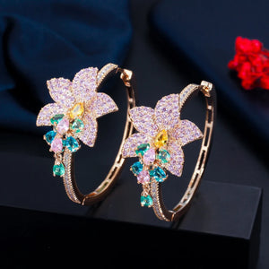 ThreeGraces Multicolor CZ Big Flower Hoop Earrings E1009