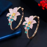 ThreeGraces Multicolor CZ Big Flower Hoop Earrings E1009