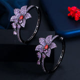 ThreeGraces Multicolor CZ Big Flower Hoop Earrings E1009