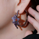 ThreeGraces Multicolor CZ Big Flower Hoop Earrings E1009