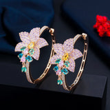ThreeGraces Multicolor CZ Big Flower Hoop Earrings E1009