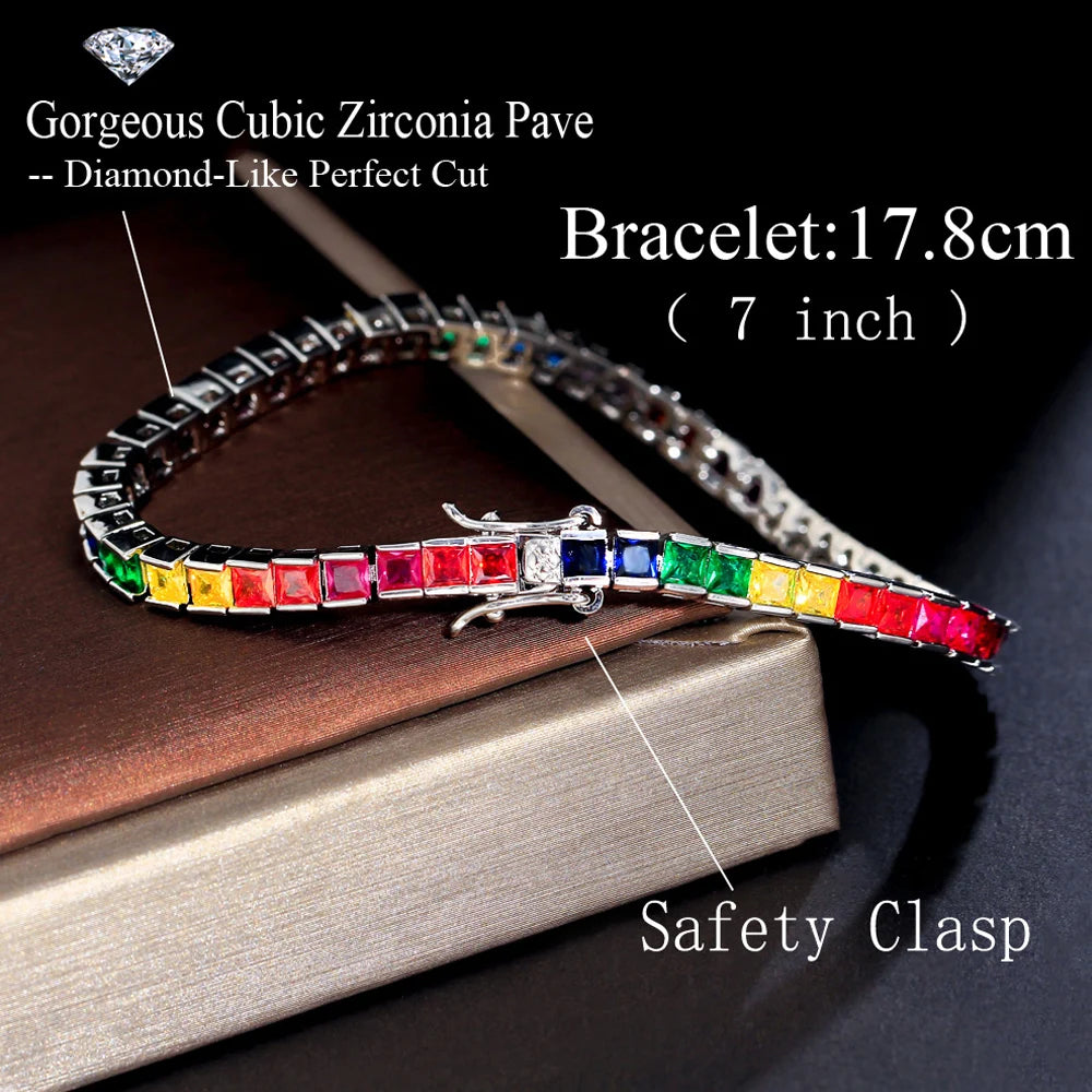ThreeGraces Multicolor CZ Square Tennis Bracelet for Women Party Jewelry