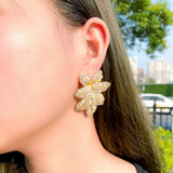 Leaf Shape Dangle Drop Earrings Micro Pave CZ ER743