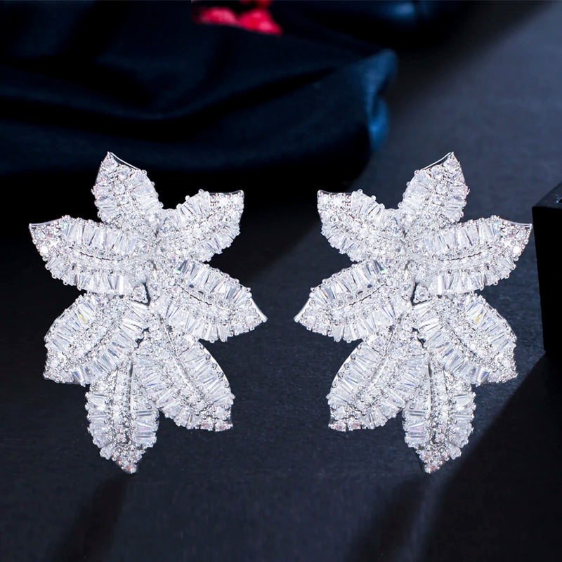 Leaf Shape Dangle Drop Earrings Micro Pave CZ ER743