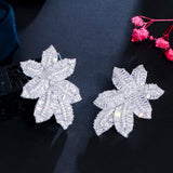 Leaf Shape Dangle Drop Earrings Micro Pave CZ ER743