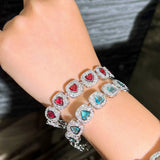 Red CZ Bridal Heart Link Bracelet for Women Dubai Party Jewelry