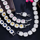 Red CZ Bridal Heart Link Bracelet for Women Dubai Party Jewelry