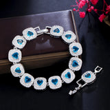 Red CZ Bridal Heart Link Bracelet for Women Dubai Party Jewelry