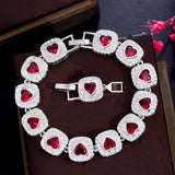 Red CZ Bridal Heart Link Bracelet for Women Dubai Party Jewelry