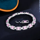 Pink CZ Silver Chain Bracelet for Women BR265