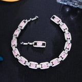 Pink CZ Silver Chain Bracelet for Women BR265