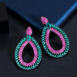 ThreeGraces Fuchsia Dangle Earrings CZ Crystal Costume Party Jewelry