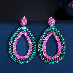 ThreeGraces Fuchsia Dangle Earrings CZ Crystal Costume Party Jewelry
