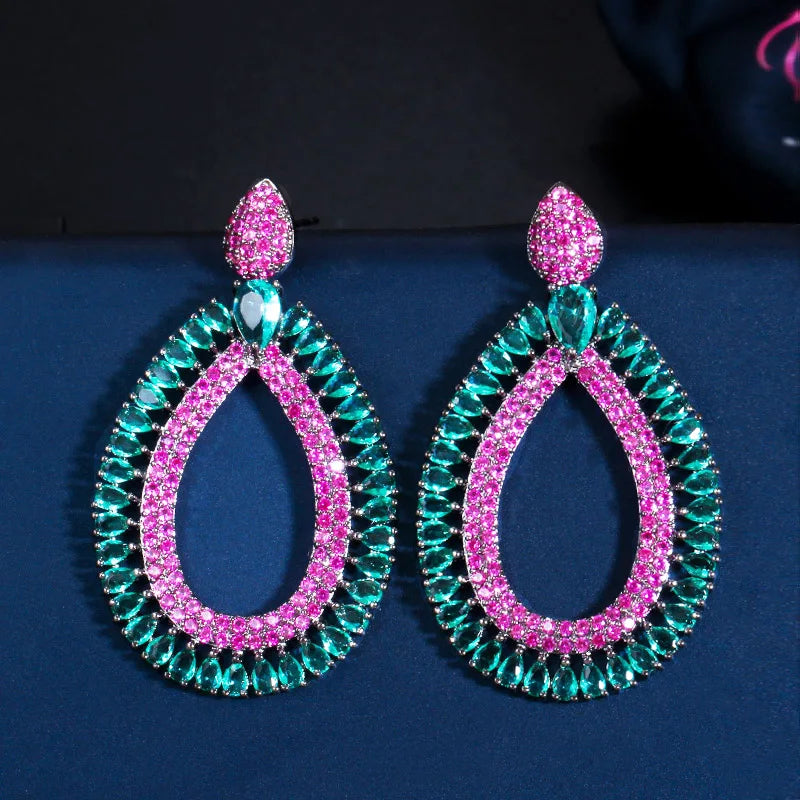 ThreeGraces Fuchsia Dangle Earrings CZ Crystal Costume Party Jewelry