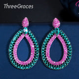 ThreeGraces Fuchsia Dangle Earrings CZ Crystal Costume Party Jewelry