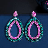 ThreeGraces Fuchsia Dangle Earrings CZ Crystal Costume Party Jewelry
